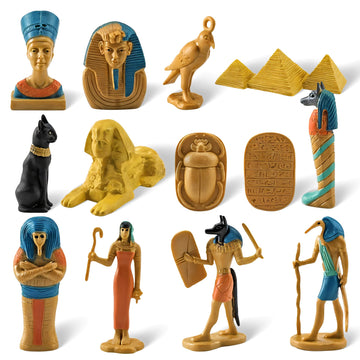 Liberty Imports 12 PCS Ancient Egypt Toys, Mini Egyptian Figurines Play Set - Pyramids of Giza, Mummy, King TUT, Sphinx, Anubis and Artifacts