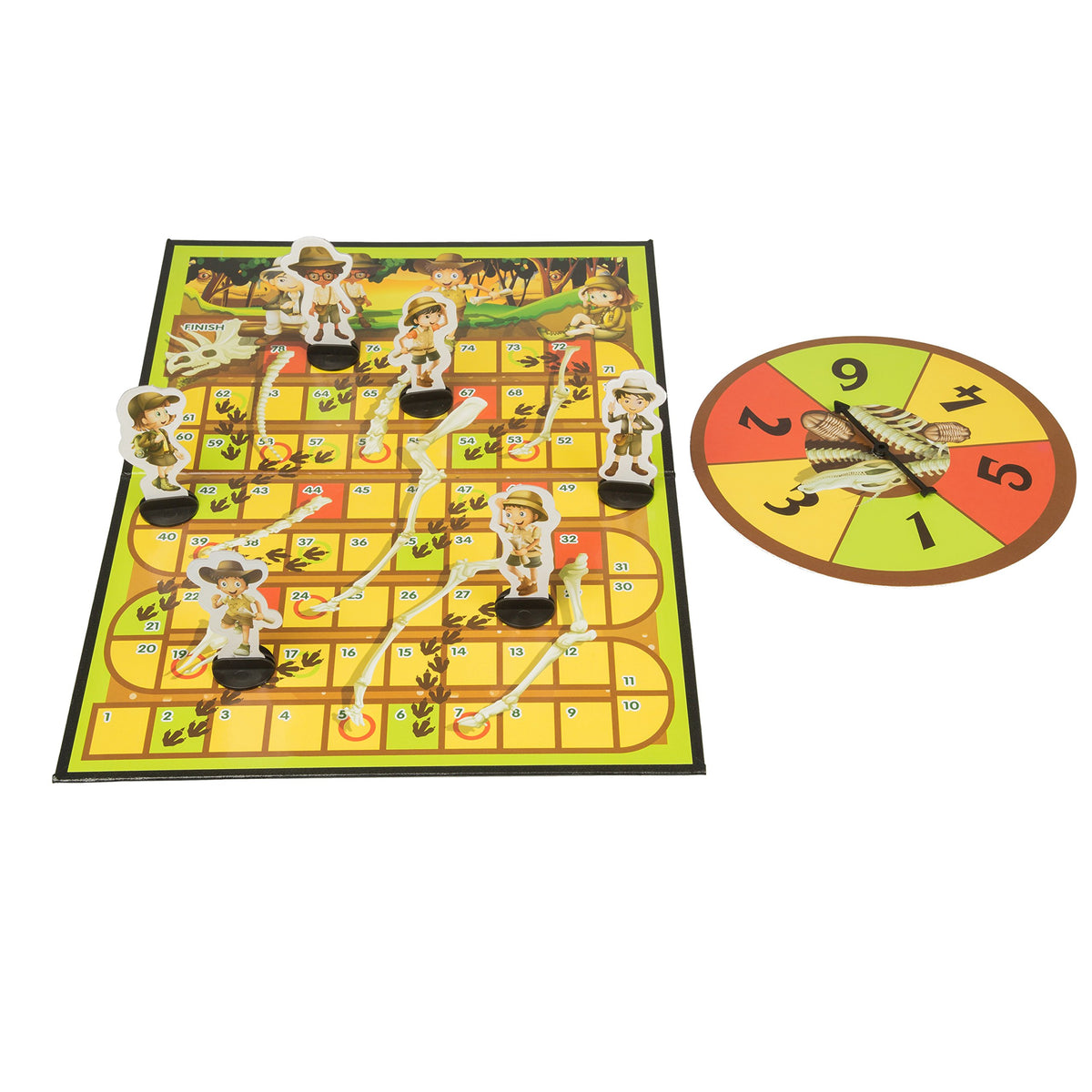 Dinosaur Snakes and Ladders Preschool Game - No Reading Required - Early Learning Basic Couting Game for Kids Ages 3 and up - for 2 to 6 Players by