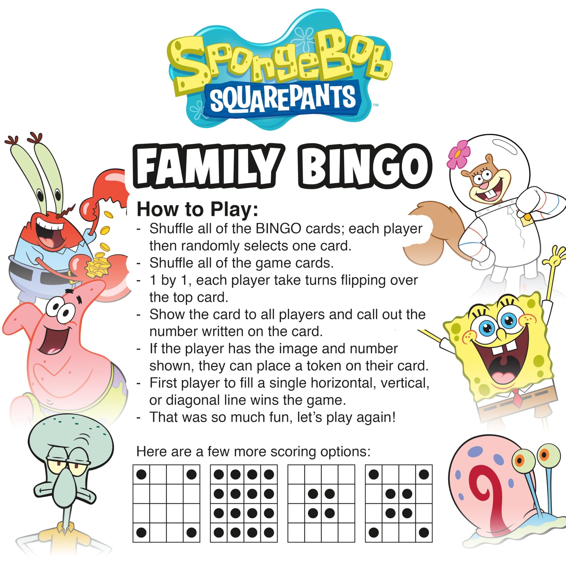 Aquarius Spongebob Squarepants Family Bingo Game, Nickelodeon Party Game for Kids Teens Adults, Officially Licensed Gift, Ages 8+