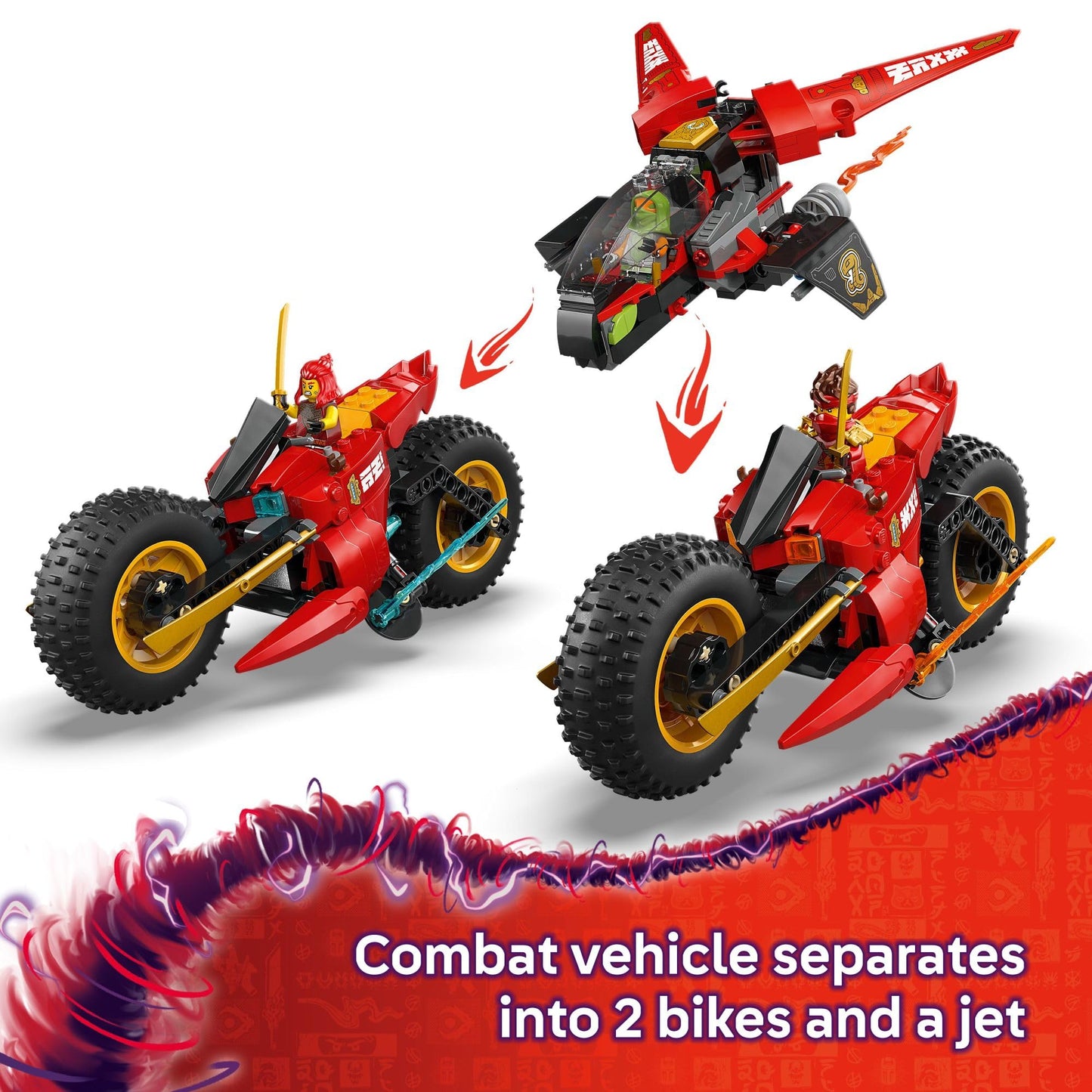 LEGO NINJAGO Ninja Combat Vehicle - 3 in 1 Building Toy - Dragons Rising Play Set for Boys & Girls, Ages 8+ - Model Building Kit for Kids W/6 Ninja