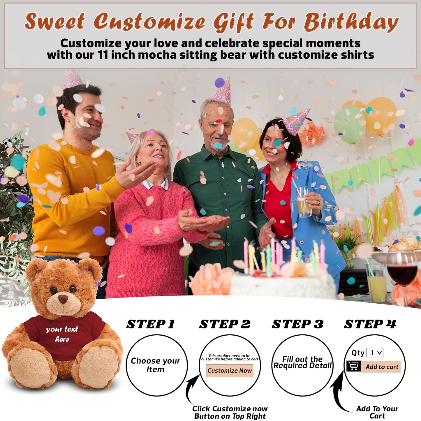 Plushland Teddy Bear 11 Inch, Stuffed Animal Personalized Gift - Great Present for Mothers Day, Valentine Day, Graduation, Birthday,Anniversary, get