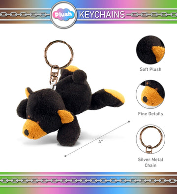Puzzled Black Bear Stuffed Animal Keychain Plush Charm for Bag - 4 Inches