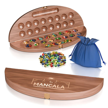 Wooden Mancala Board Game Set, Classic 2-Player Folding Game, Fun Classic Table Game with Solid Wooden Board for Adults (Wood)