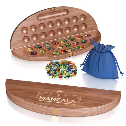 Wooden Mancala Board Game Set, Classic 2-Player Folding Game, Fun Classic Table Game with Solid Wooden Board for Adults (Wood)