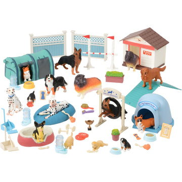 CP Toys Kids 51-Piece Dog Academy Playset with Plastic Toy Dog Figurines, Pretend Play Animal Toys with Dogs, Puppies, and Accessories for Kids Ages