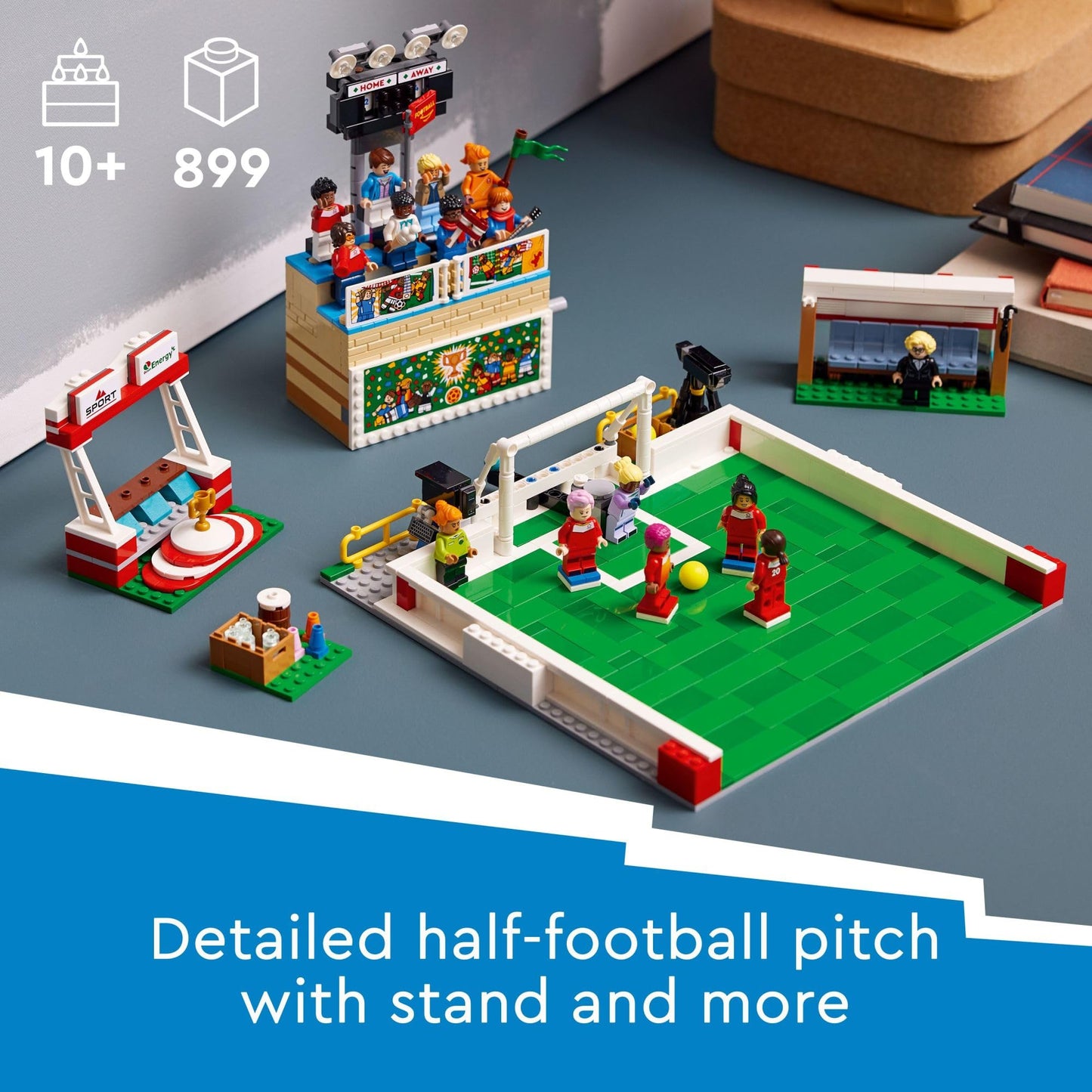 LEGO Icons of Play Soccer Toy, Detailed Building Set for Girls and Boys with 15 Minifigures, Also Includes a Field, Stand and Working Scoreboard,