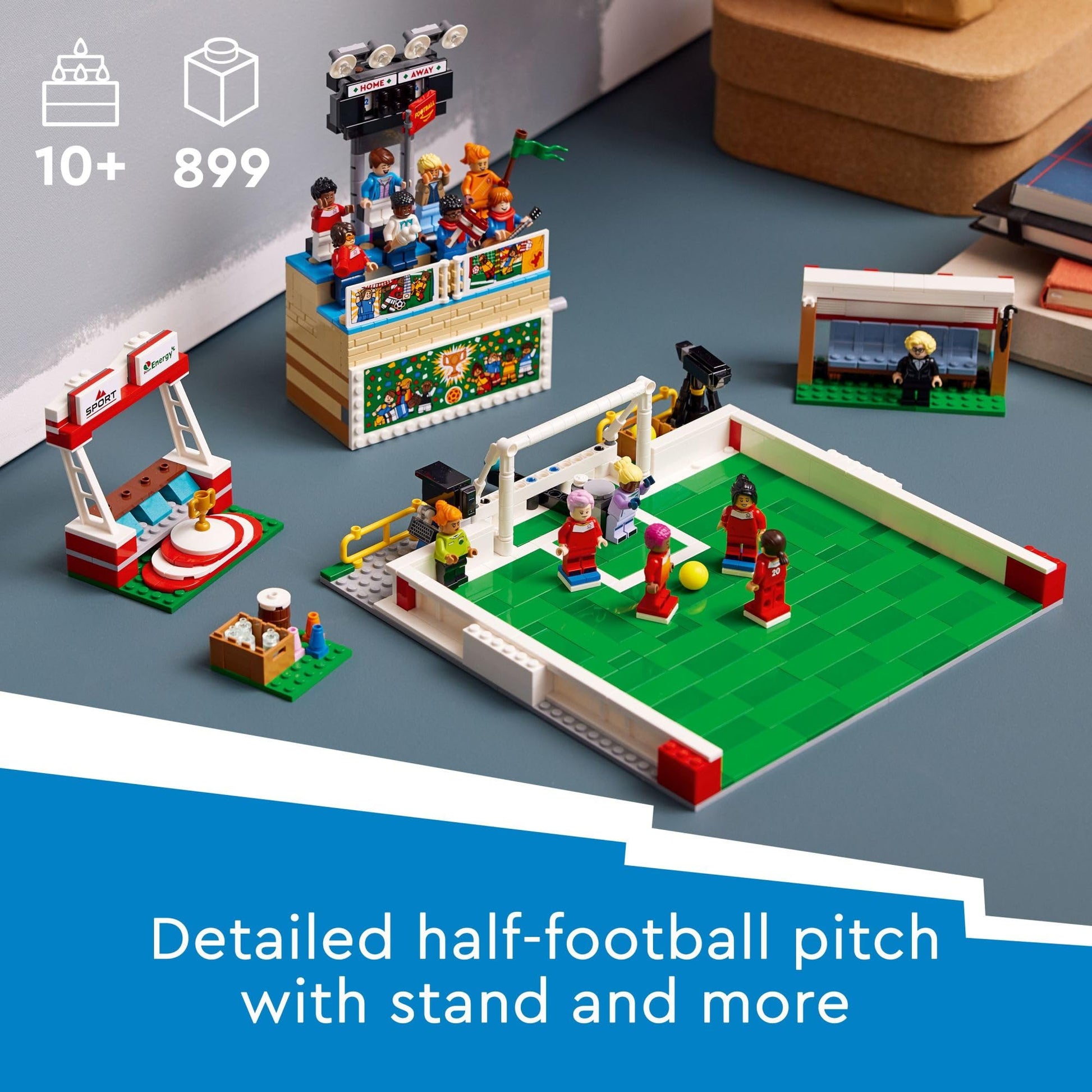 LEGO Icons of Play Soccer Toy, Detailed Building Set for Girls and Boys with 15 Minifigures, Also Includes a Field, Stand and Working Scoreboard,