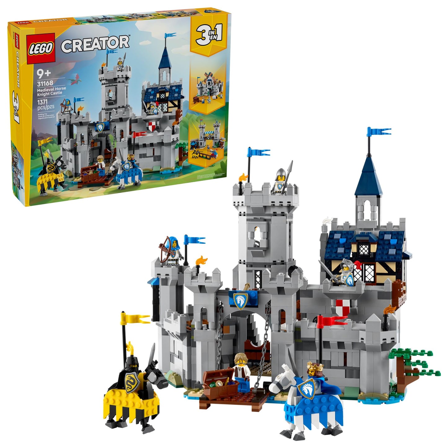LEGO Creator 3 in 1 Medieval Horse Knight Castle Toy for Kids - Building Blocks & Learning Toy for Boys & Girls Ages 9+ - 3 Storytelling Building Sets