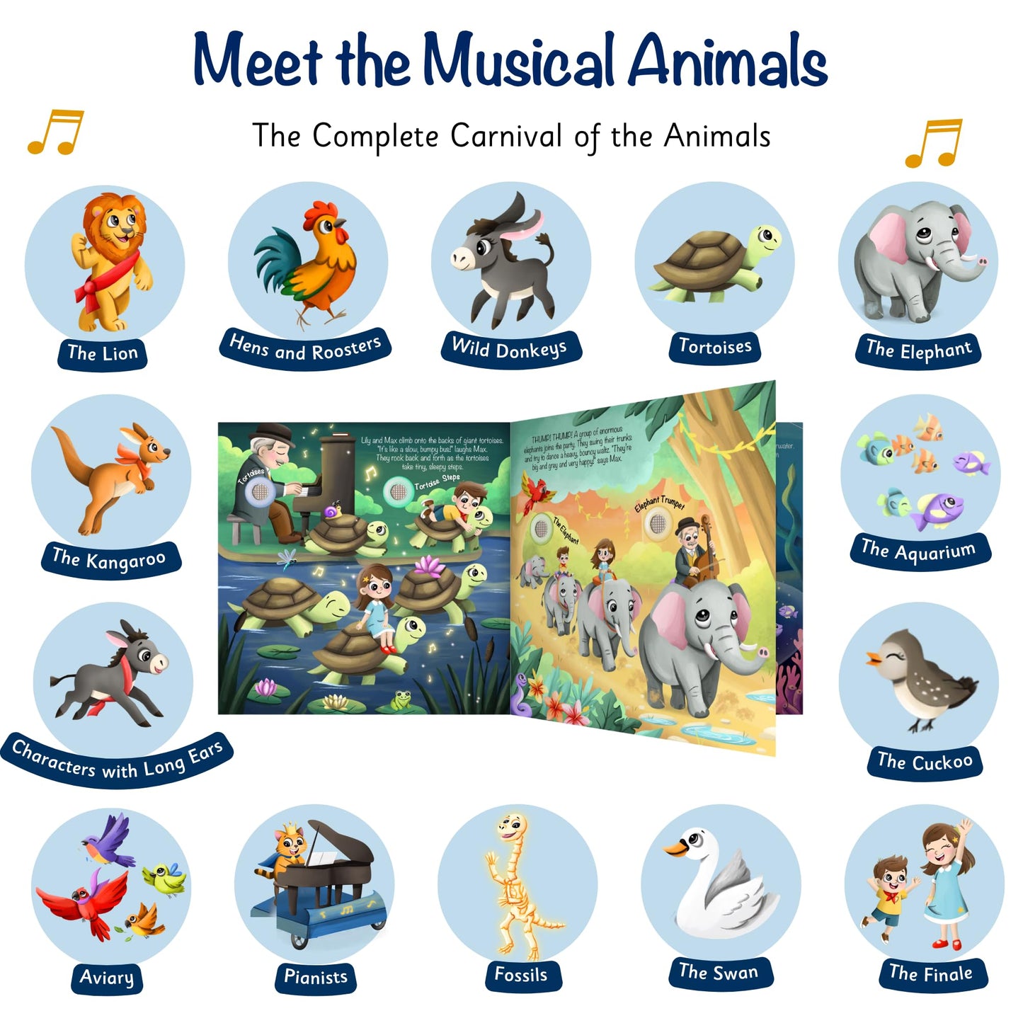 LITTLE MAESTRO Carnival of Animals by Saint-Saëns - The Complete Musical Suite, Musical Books for Toddlers, 28-Button Music Book, Musical Toys