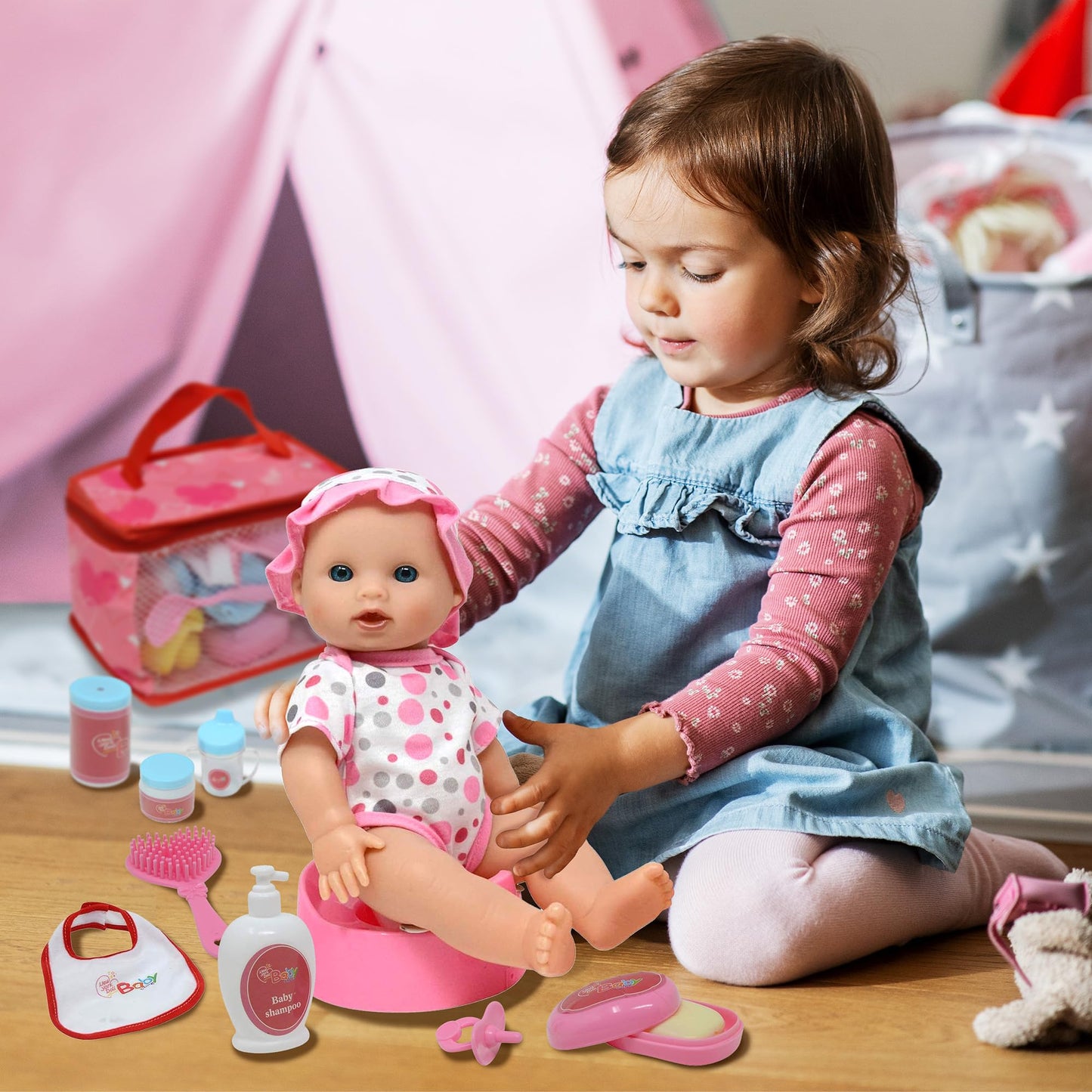 The New York Doll Collection Baby Doll Feeding & Caring Accessory Set in Zippered Carrying Case