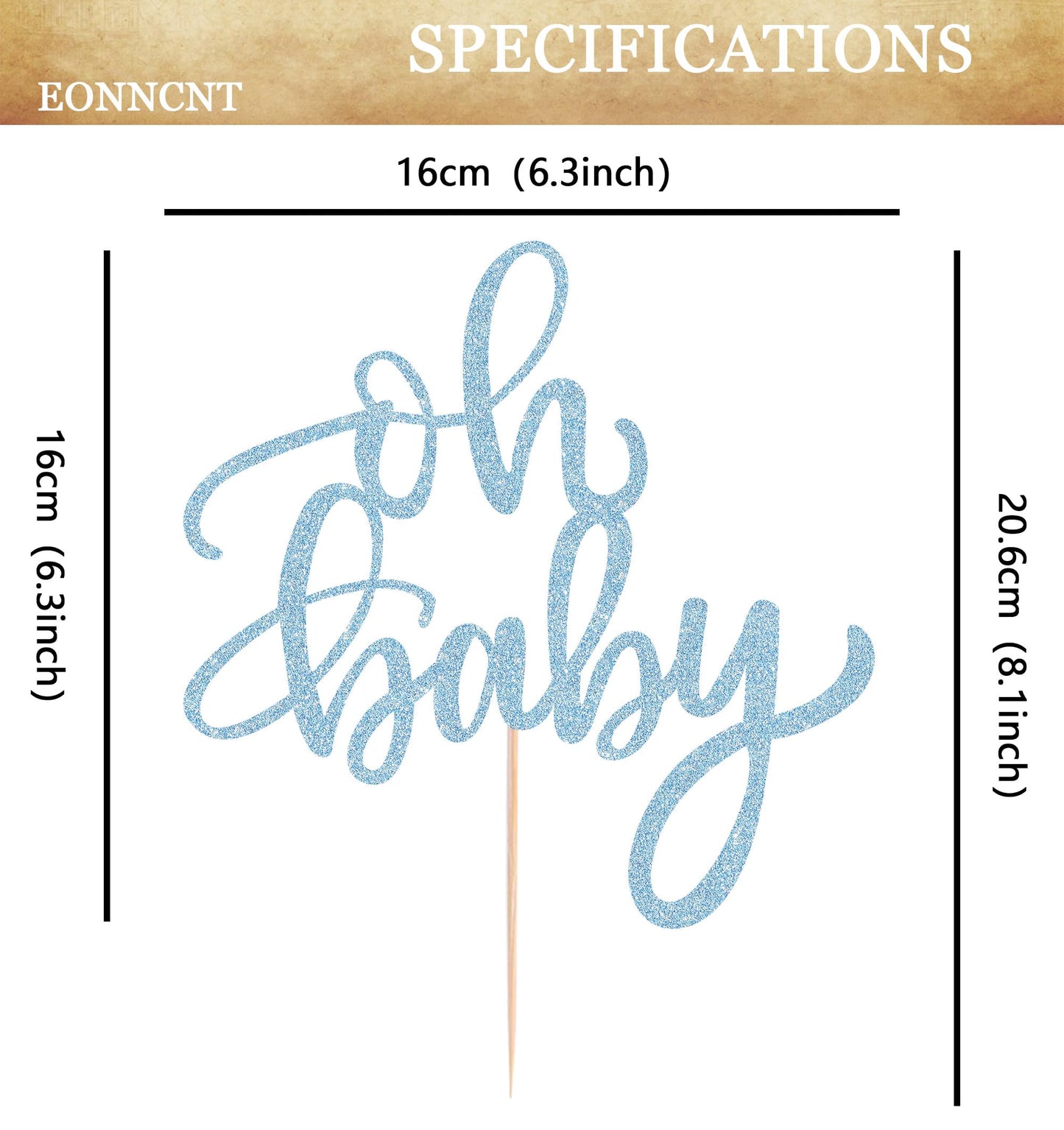EONNCNT Oh Baby Cake Topper - Light Blue Glitter Baby Shower Cake Decorating Supplies for Boys or Girls, Baby Shower Cake Topper for Gender Reveal