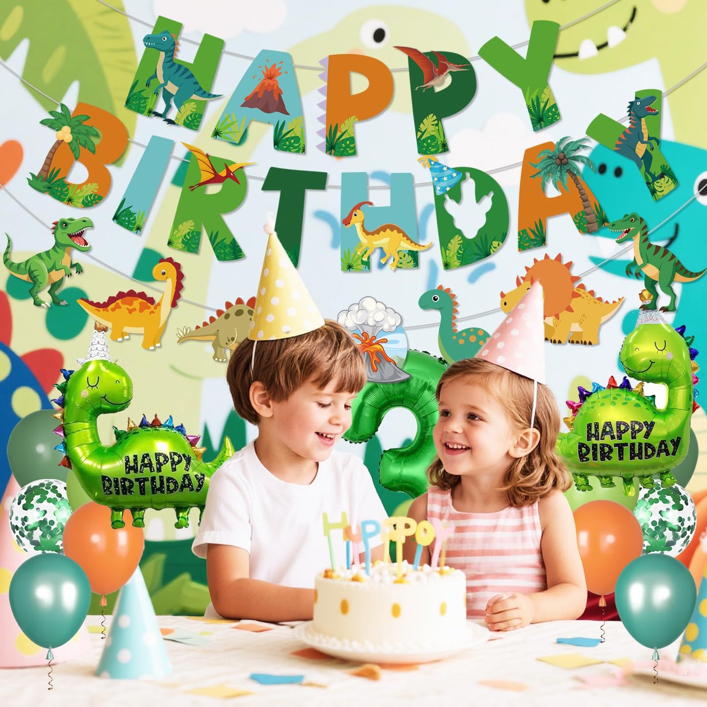 Dinosaur 3rd Birthday Decorations for Boys - Dinosaur Birthday Decorations with Banner Garland Number 3 Dinosaur Balloons for 3 Year Old Dino Party