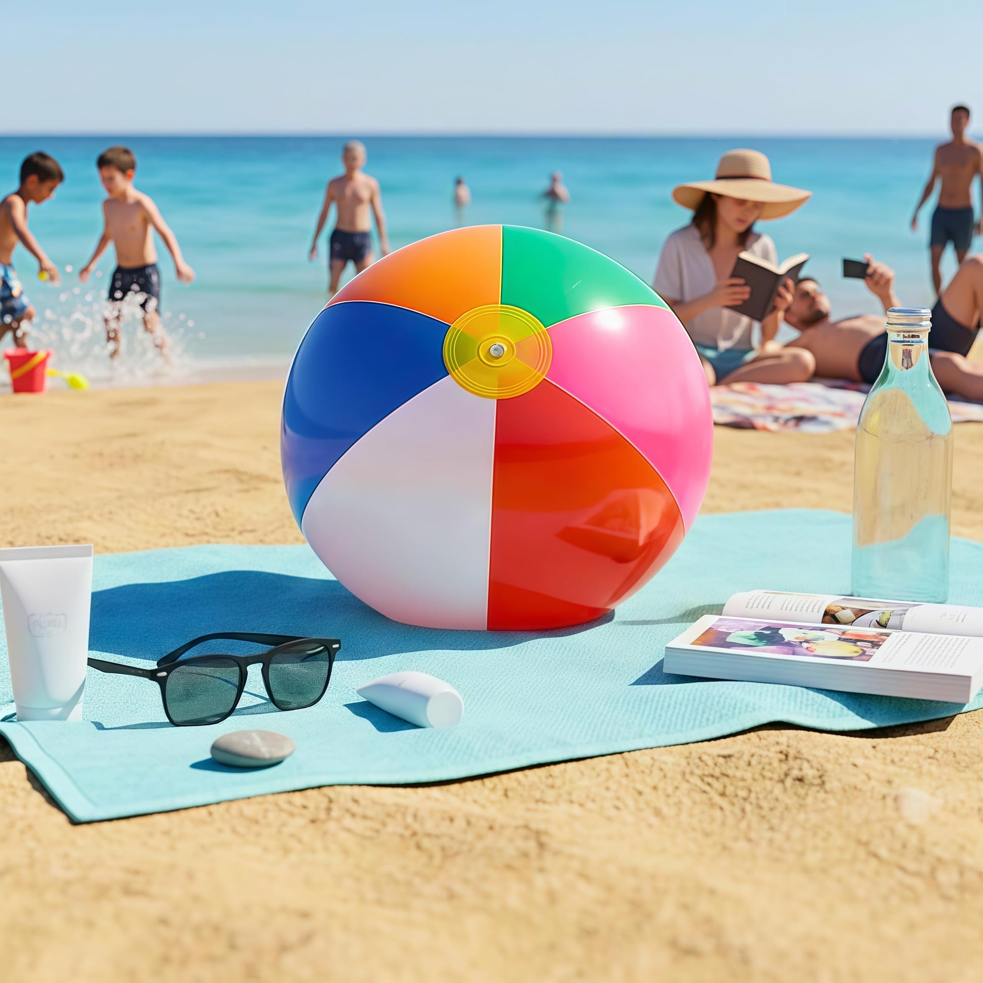 YURTKUMAS 10 Pack 20" Beach Balls - Large Rainbow Beach Ball Inflatable Pool Toys for Party Supplies Decorations, Adults Kids Birthday Luau Summer