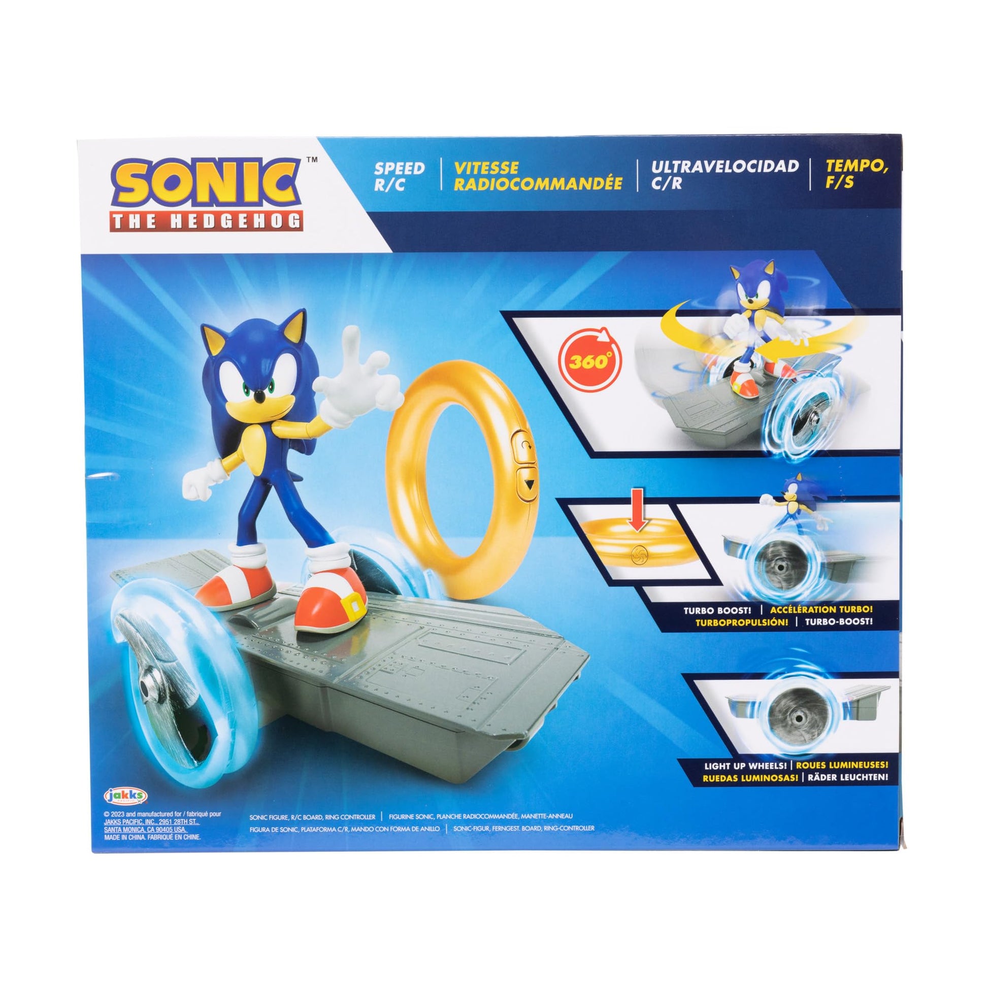 Sonic The Hedgehog Speed RC Skateboard Vehicle with Gold Ring Controller - Light Up Wheels & 360 Spins, Turbo Mode for Extra Boost, 2.4GHz, 100FT