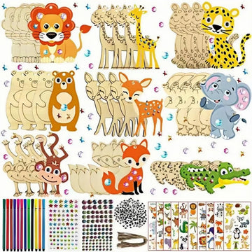 ShaoAngDuoMi 27PCS Paint Your Own Wooden Animal Crafts Kit - DIY Unfinished Wood Ornaments for Kids with Paint Pens & Stickers, Outdoor Art Activity