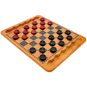 WE Games Solid Wood Checkers Board Game - 14.5-Inch Vintage Checkers Set with Inset Grooves & 24 Red & Black Board Game Pieces - Fun Family Table Game