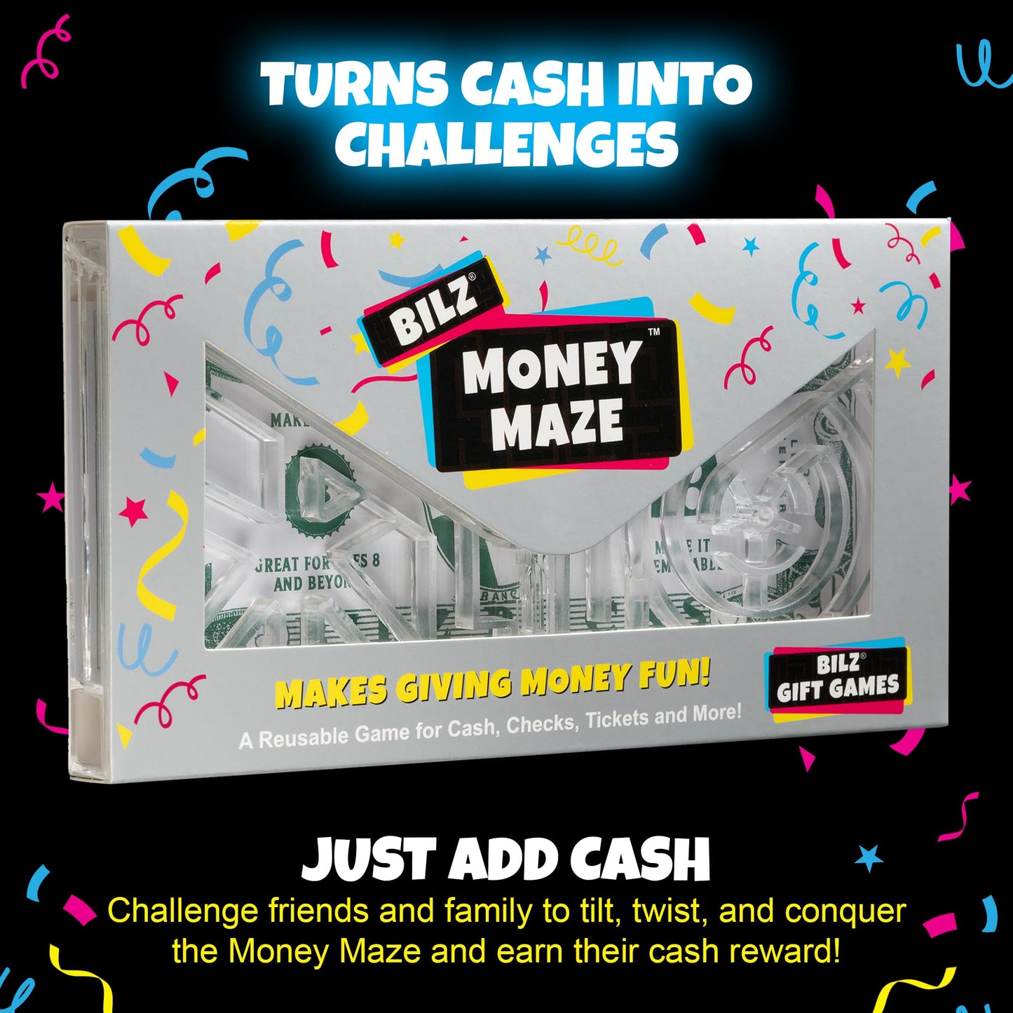 BILZ® Money Maze | Fun Money Gift Puzzle Game for Ages 8+ | Easy Setup with Envelope Flap | for Gift Cards, Cash & Ticket Holder | Perfect