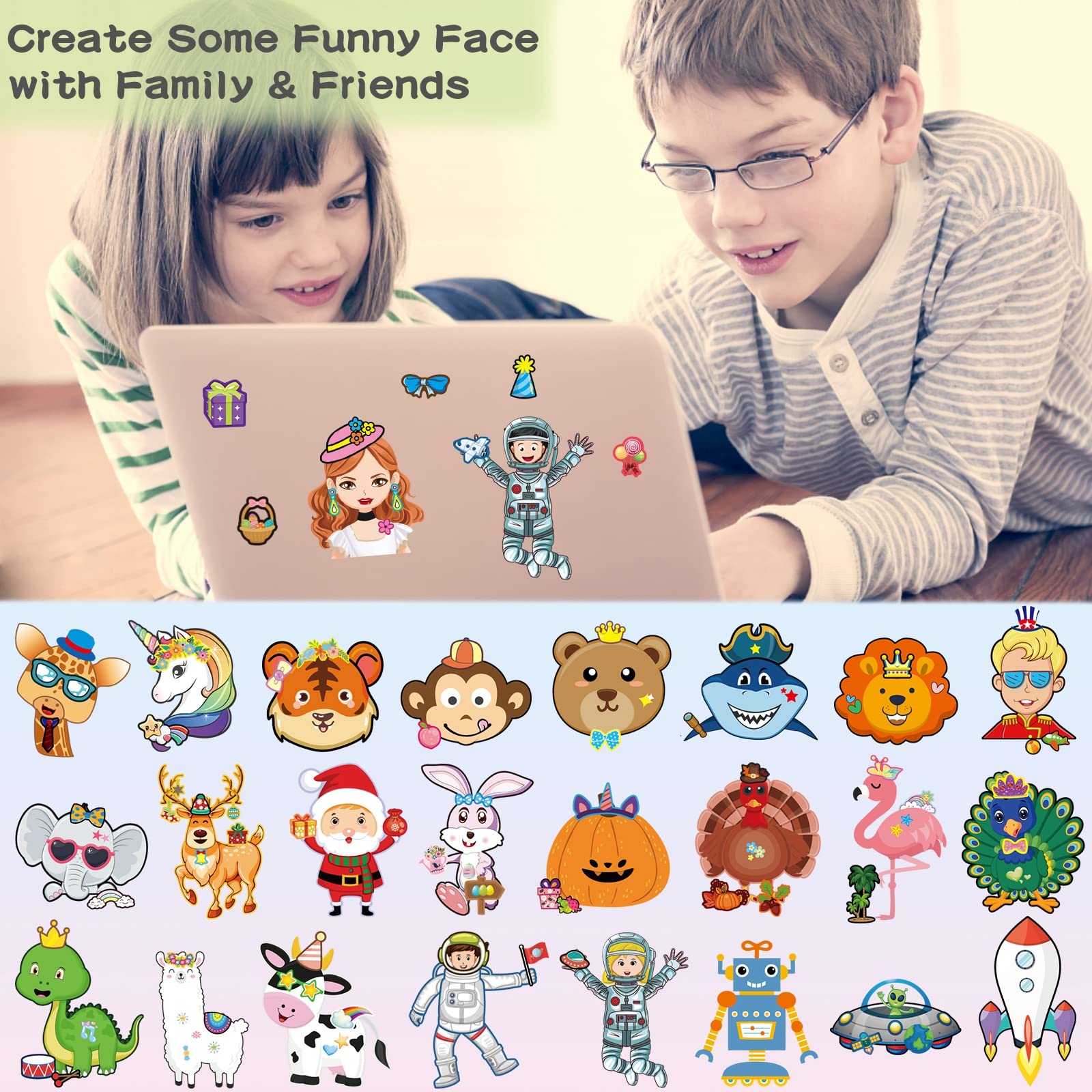 100 Sheets Make Your Own Animal Face Stickers for Kids 25 Designs