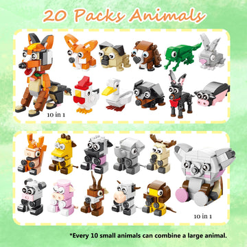 TENYEAH 20 Pack Party Favors Building Set for Adult, Mini Animals Building Block Toy, Classroom Prizes Goodie Bags Stocking Stuffer, Easter Gifts