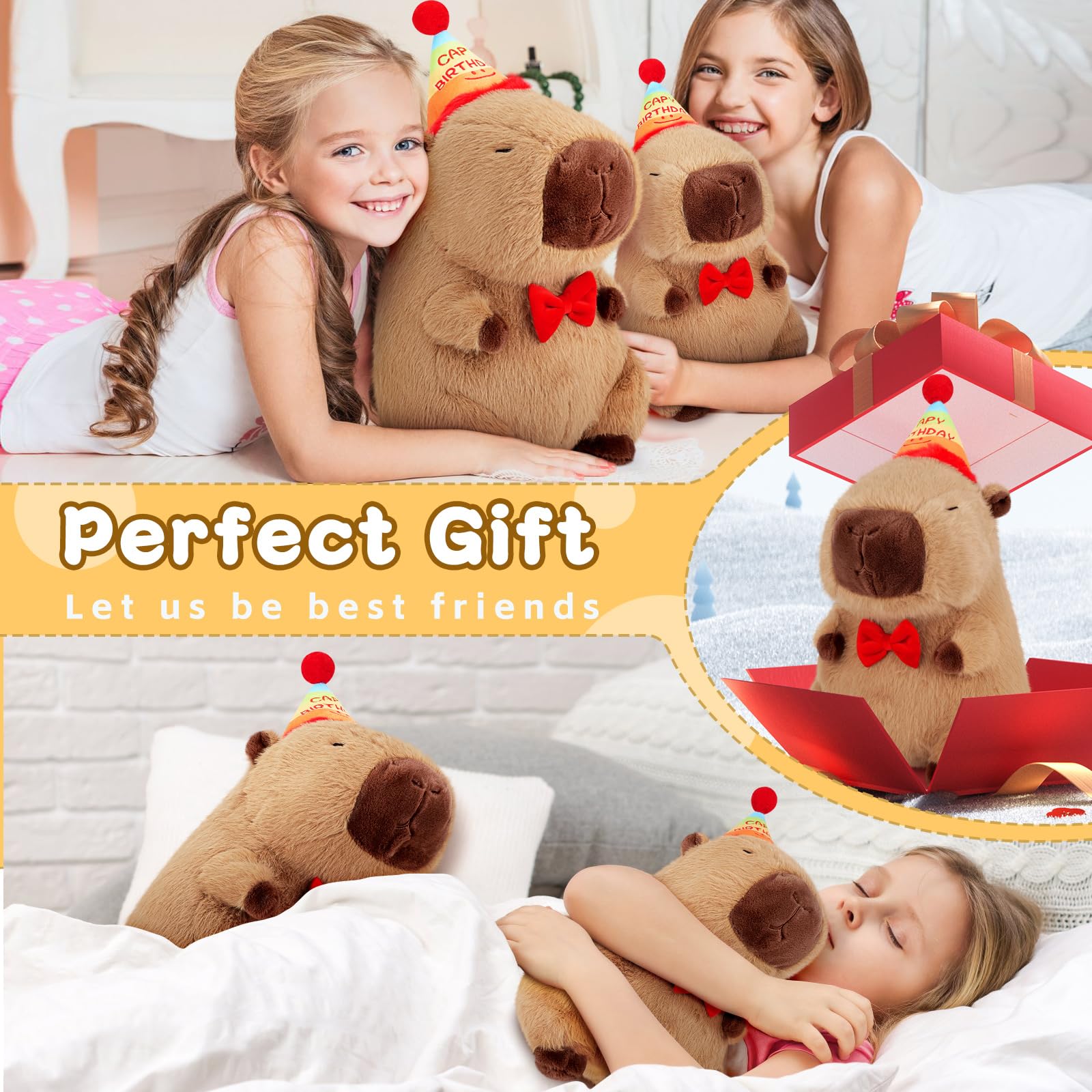 Achwishap Capybara Plush,Happy Birthday Capybara Stuffed Animal,Cute Plushies Capybaras Plush Toys,Kawaii Plushie Stuffed Toy with Birthday Hat