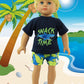 American Fashion World Boy’s Shark Snack Time Rash Guard and Swim Trunk for 18-Inch Dolls | Premium Quality & Trendy Design