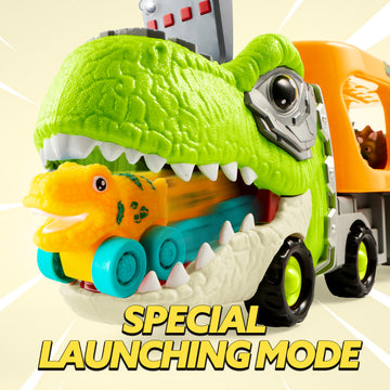 JOYIN Dinosaur Toys for Kids 2-4, Toddler Boy Toys, Dinosaur Carrier Truck with 6 Rubber Car Vehicles, Easter Birthday Gifts with Music & Lights for 2