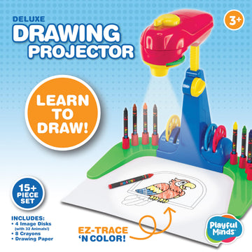 Thin Air Brands Drawing Projector for Kids 3 & Up, Preschool Tracing Projector Kit Includes 32 Animal Drawings on 4 Sturdy Discs, 8 Crayons & 1 Pad