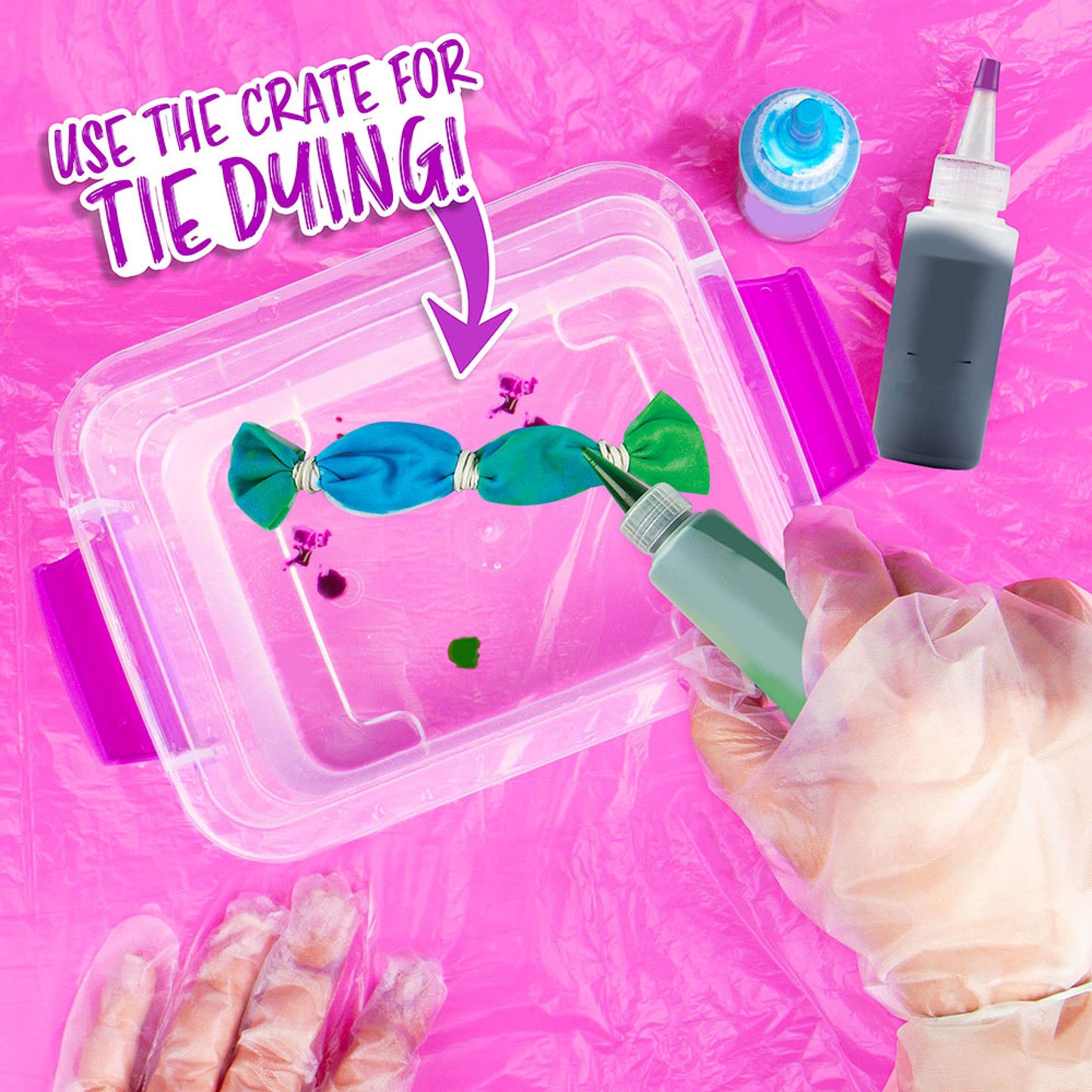 Fashion Angels Tie Dye Kit - Neon Tie Dye Hair Accessories Kit, Non Toxic Dyes, Complete Set with Scrunchies, Headband, Gloves, Elastic Bands,