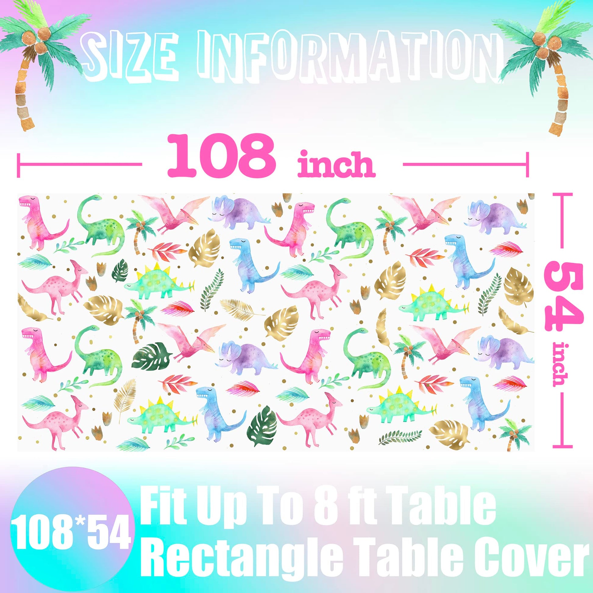 HaPiBiDesign Girl Dinosaur Birthday Party Tablecloth - Pink Dinosaur Plastic Disposable Table Cover - Girl Dinosaur Party Supplies (1, 54'' x 108'')