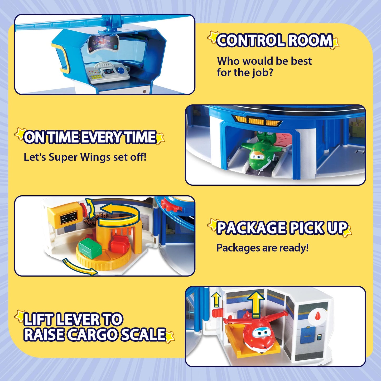 Super Wings World Airport Playset, Includes 2" Transform-a-Bot Jett and Donnie Figures, Preschool Educational Learning Toys for Boys and Girls Age 3 4