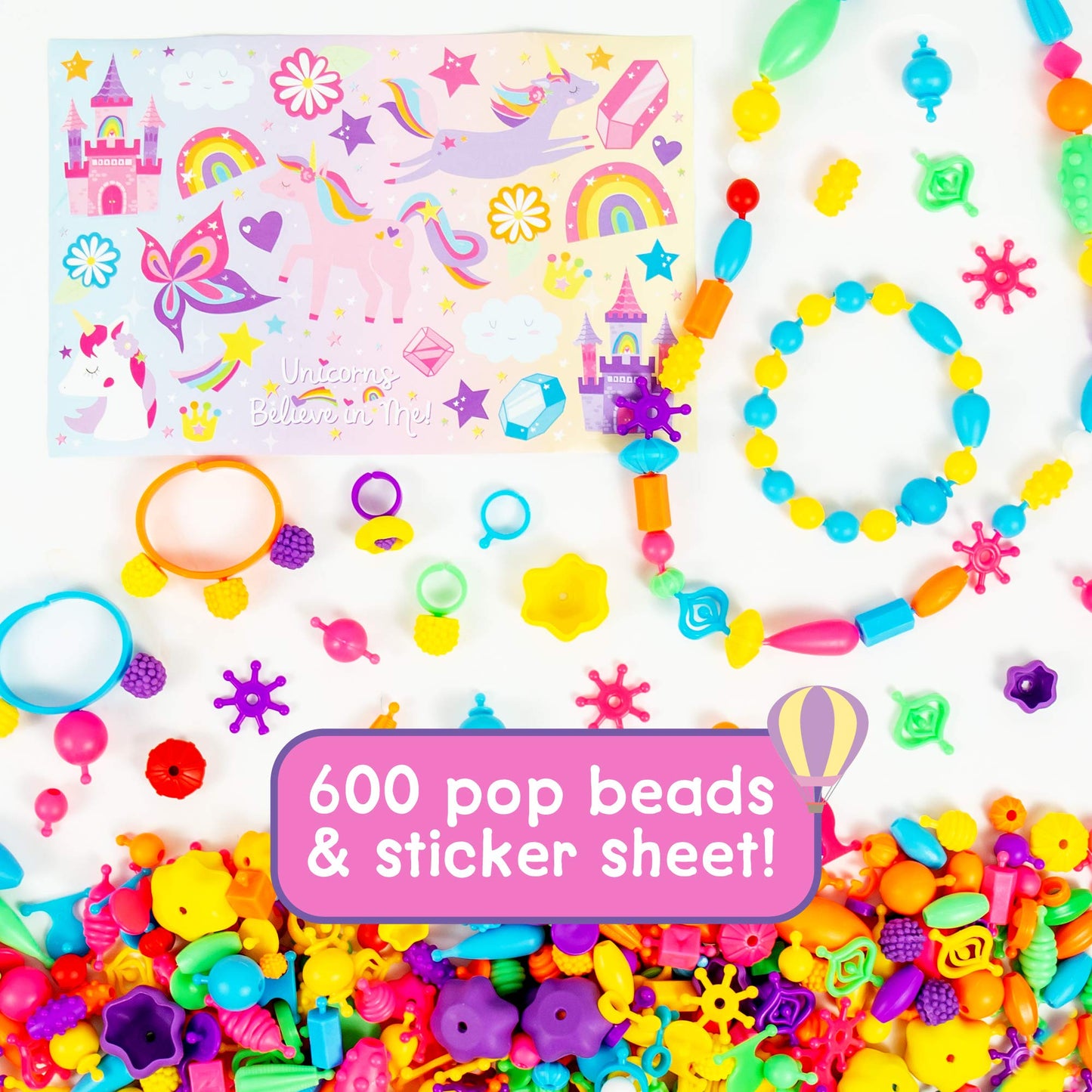Just My Style Make & Believe Unicorn Pop Beads, 500+ Snap-Together, DIY, Bead Kit for Girls, Jewelry Set, Great Travel & On The Go Activity for Kids
