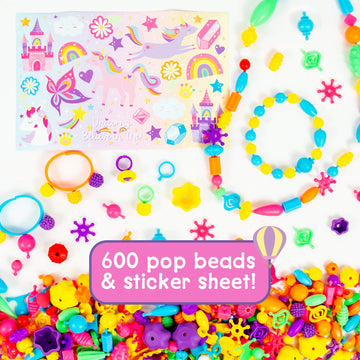 Just My Style Make & Believe Unicorn Pop Beads, 500+ Snap-Together, DIY, Bead Kit for Girls, Jewelry Set, Great Travel & On The Go Activity for Kids