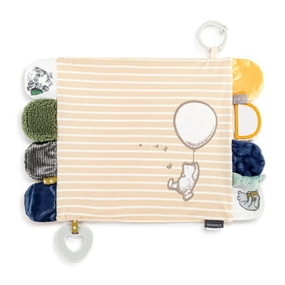 DEMDACO Mommy & Me Neutral Color, 17 x 11.5 Inch Textured Fabric, Teething Ring, Stroller Clip-on, Activity Blanket, Blankie, Tan and White, Pooh
