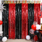 Black Red Party Streamers Backdrop, 2 Pack Black Red Fringe Curtains Tinsel Photo Streamers for Stranger/Friday Party/Halloween Party Decorations