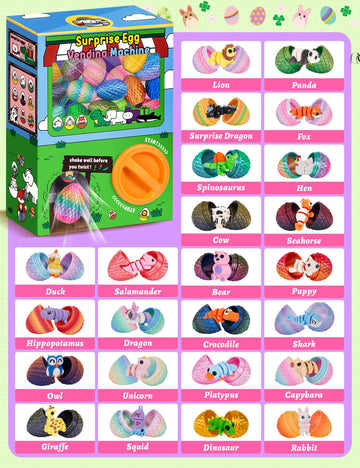 24Pcs Prefilled Easter Eggs Mini Vending Machine Easter Basket Stuffers Fillers Capsule Toy with Dragon Eggs & Articulated Animals, Easter Egg Hunt