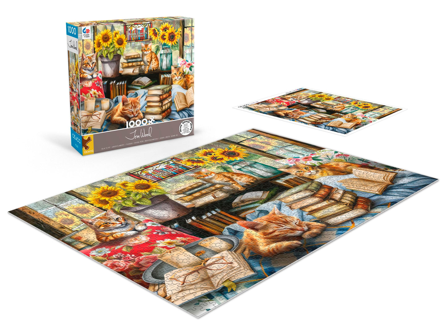 Ceaco - Book Lovers Live Here - Cats - 1000 Piece Jigsaw Puzzle for Adults