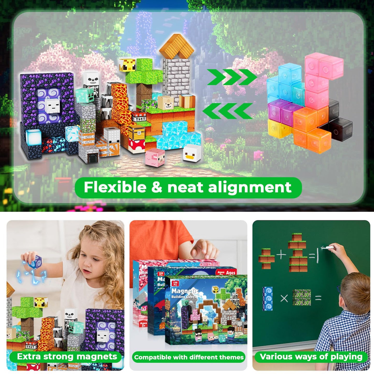 Magnetic Blocks - 150PCS Magnetic Building Blocks Cubes Adventurer, Magnet Toys for Kids Age 3+, Toy Building Set for Kids, Magnet Construction Easter