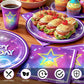 Elzoviran 168pcs Birthday Party Plates Napkins Purple Magical Music Party Supplies Disposable Tableware Set Dance Birthday Decorations for Girls Serve