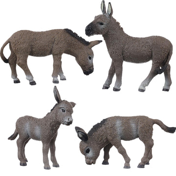 JOKFEICE Animal Figures 4pcs Plastic Gray Donkey Family Animals Action Model Science Project, Learning Educational Toys, Birthday Gift, Cake Topper