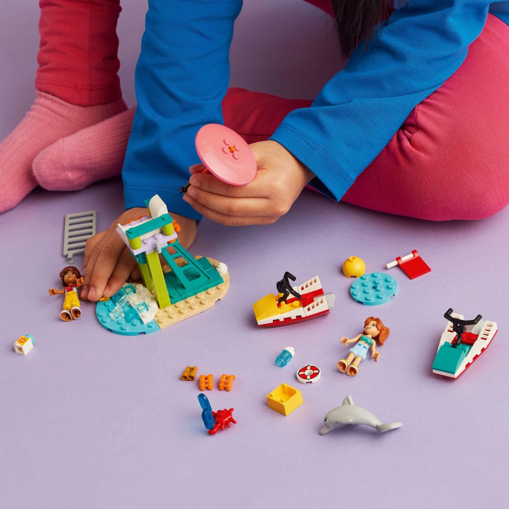 LEGO Friends Beach Water Scooter, Lifeguard Toy Building Set for Kids, Beach Toy Gift Idea for Girls and Boys Ages 5 Years and Up with 2 Mini Dolls