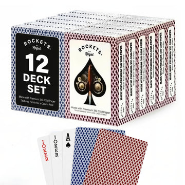 Regal Games [12 Decks] Rockets Bulk Playing Cards Set for Adults & Professionals - 310 GSM Linen Finish - Poker Cards for Blackjack, Euchre, Canasta
