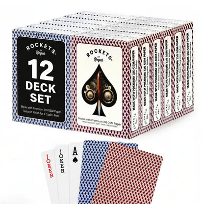 Regal Games [12 Decks] Rockets Bulk Playing Cards Set for Adults & Professionals - 310 GSM Linen Finish - Poker Cards for Blackjack, Euchre, Canasta