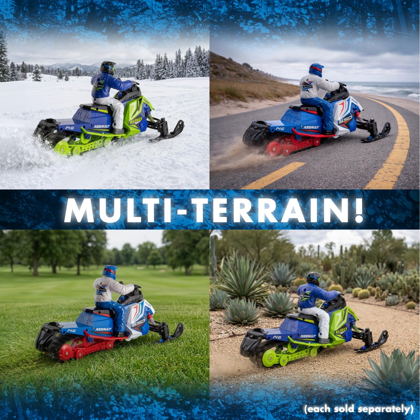 NKOK Polaris Switchback Assault RC Snowmobile - 1:10 Scale, (Green/Blue)