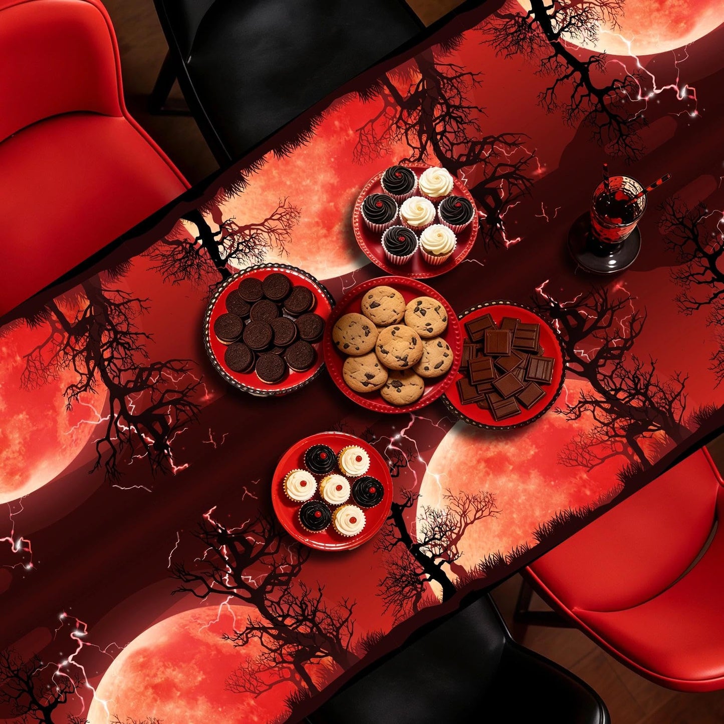 Joyhaven 3Pcs Stranger Birthday Party Decorations Tablecloth, Red and Black Disposable Plastic Table Covers Decors for Party Supplies Decor, 54 x