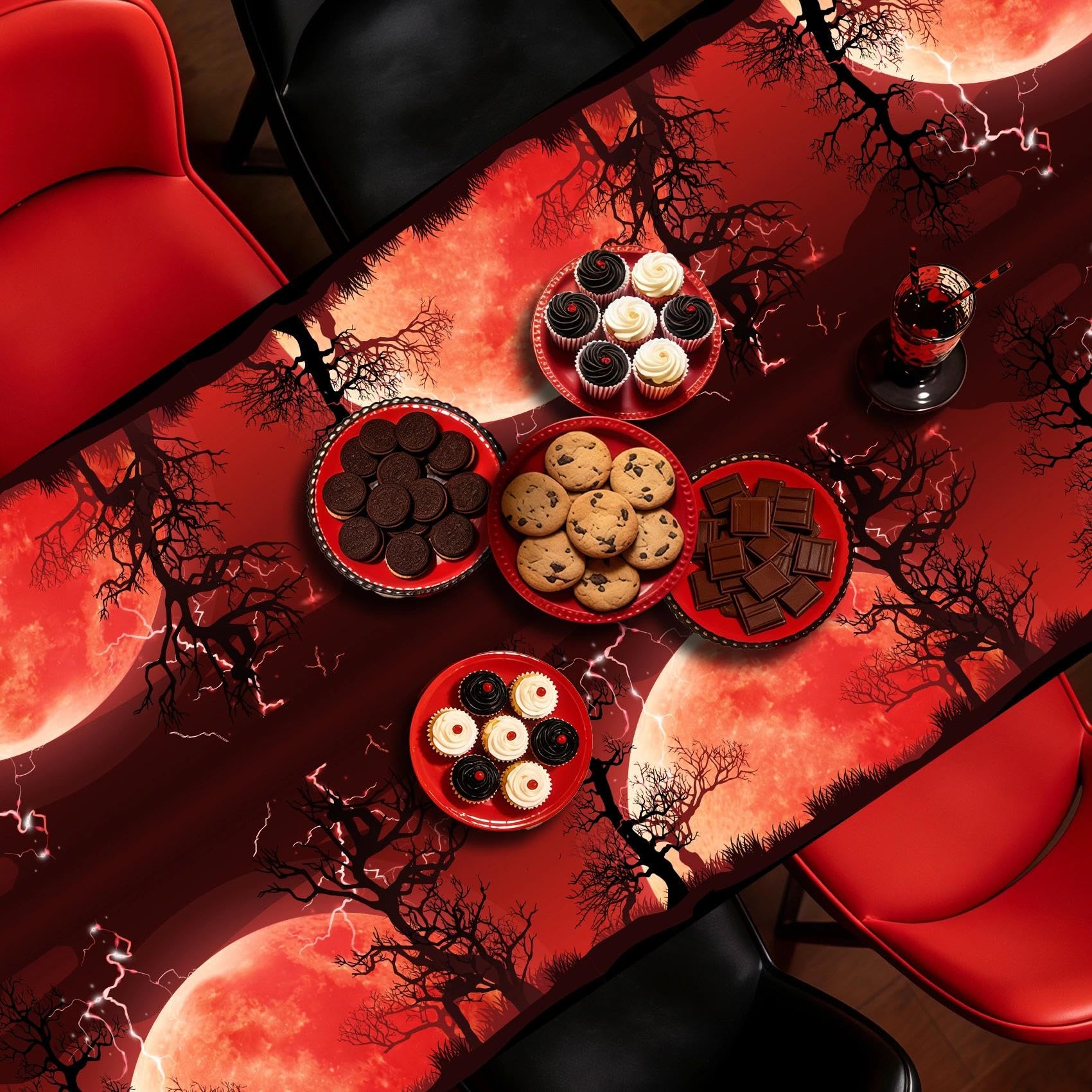 Joyhaven 3Pcs Stranger Birthday Party Decorations Tablecloth, Red and Black Disposable Plastic Table Covers Decors for Party Supplies Decor, 54 x