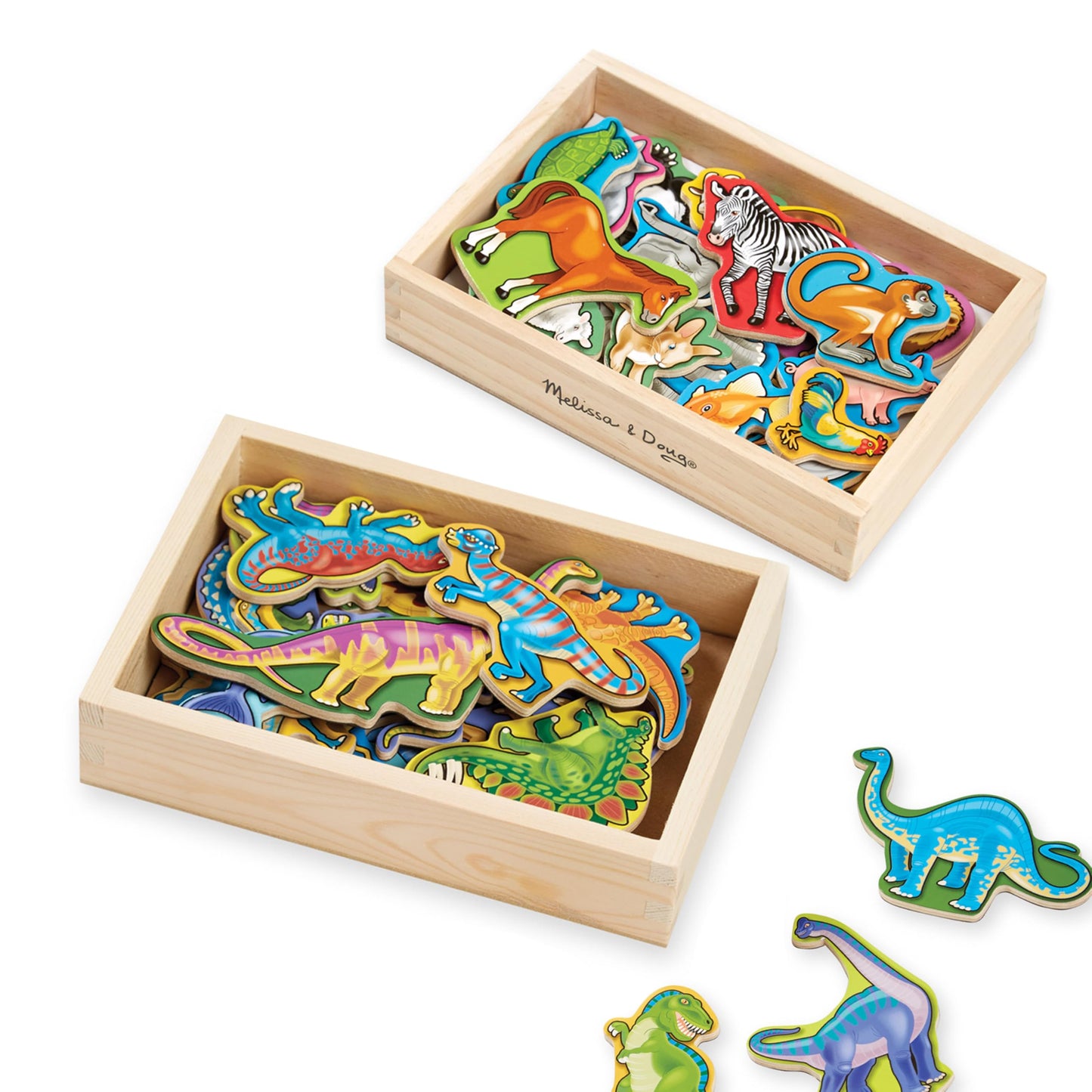 Melissa & Doug Wooden Magnets Set - Animals and Dinosaurs with 40 Wooden Magnets