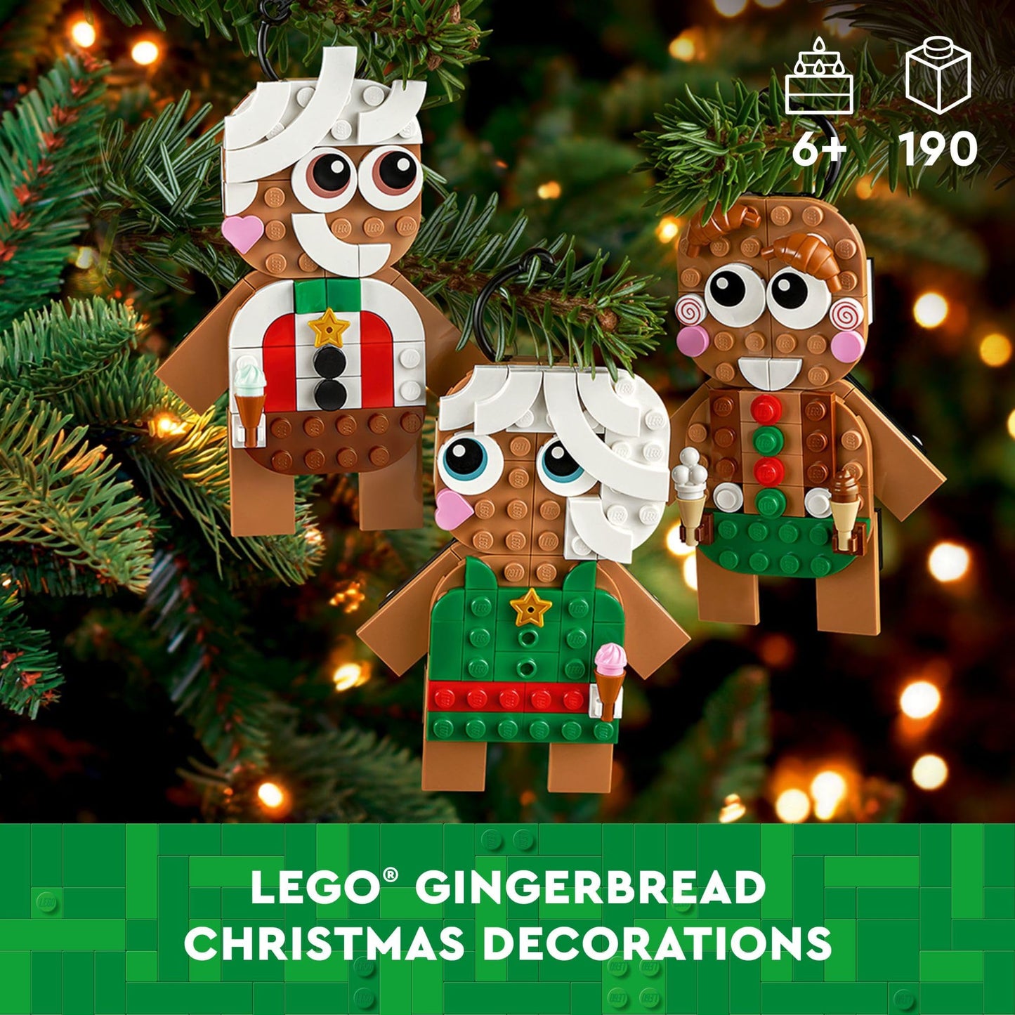 LEGO Gingerbread Ornaments - Christmas Tree Ornaments Building Set for Kids, Boys & Girls, Ages 6+ - 3 Gingerbread Decorations for Tree & Home - Gift