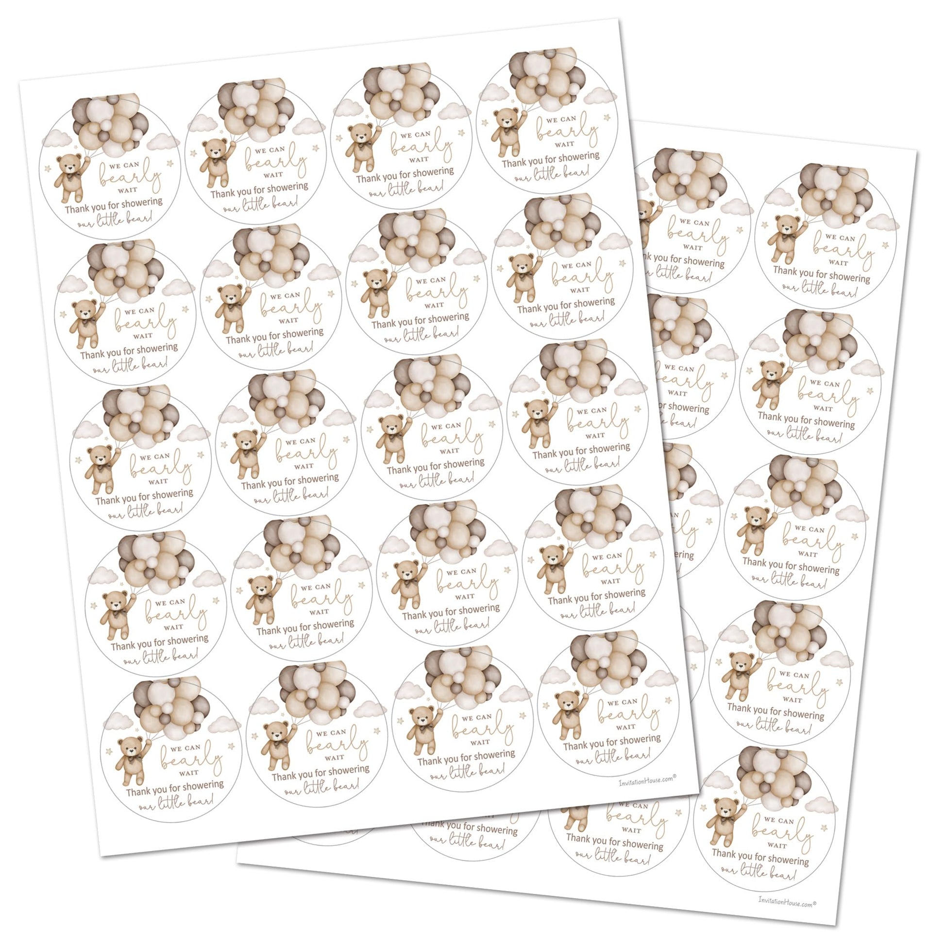 2-Inch Round Boho Bear Balloons Baby Shower Thank You Favor Stickers - Set of 40 (Gender Neutral)