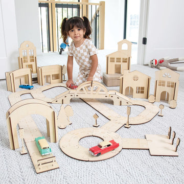 MindWare Kindertown Buildings Wooden Montessori Building Set - Building Blocks for Toddlers