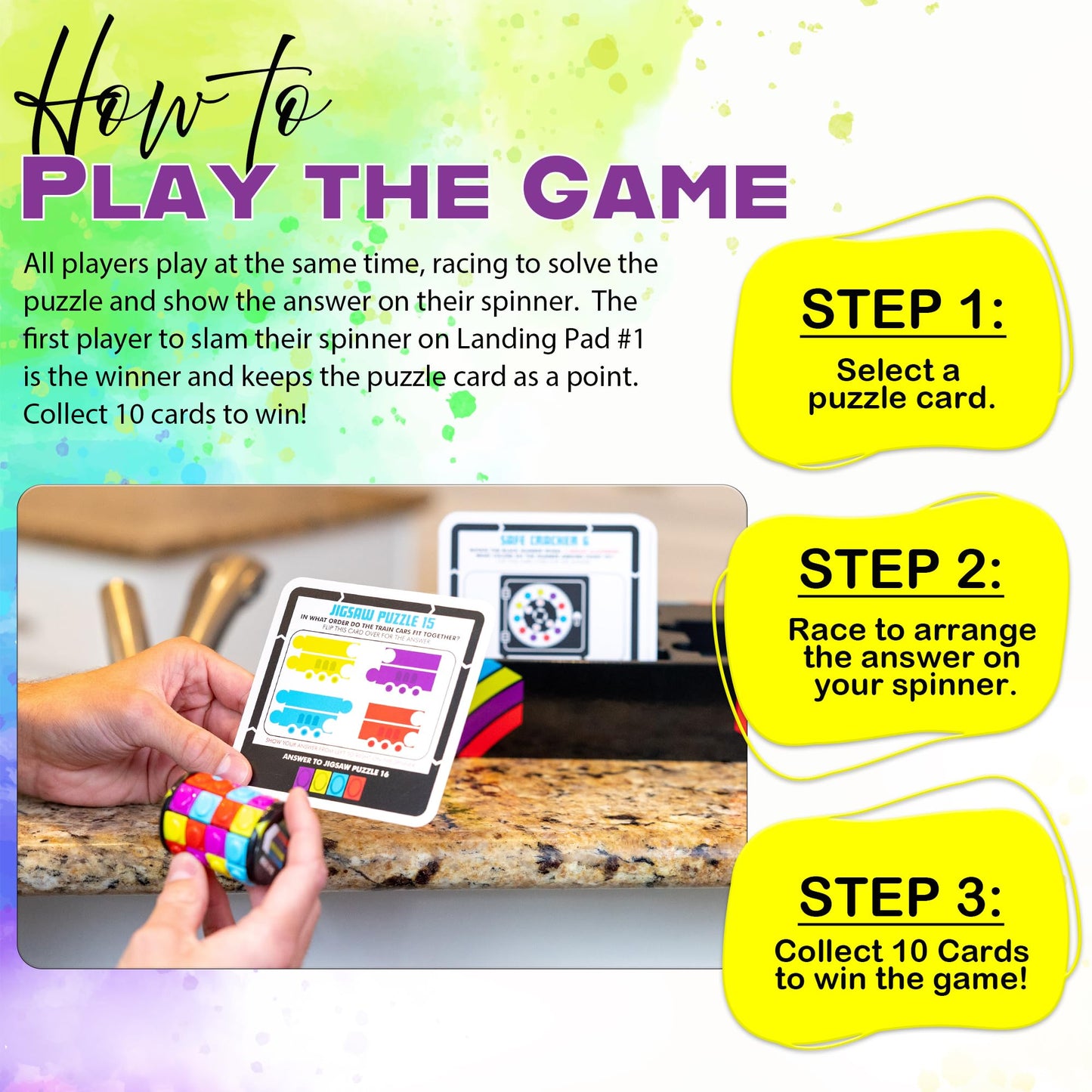 Project Genius Head Spin Game - Family Game Night, Fidget Spinners, 200 Logic Puzzle Cards, Ages 8+, STEM Board Game, Great Birthday Gift
